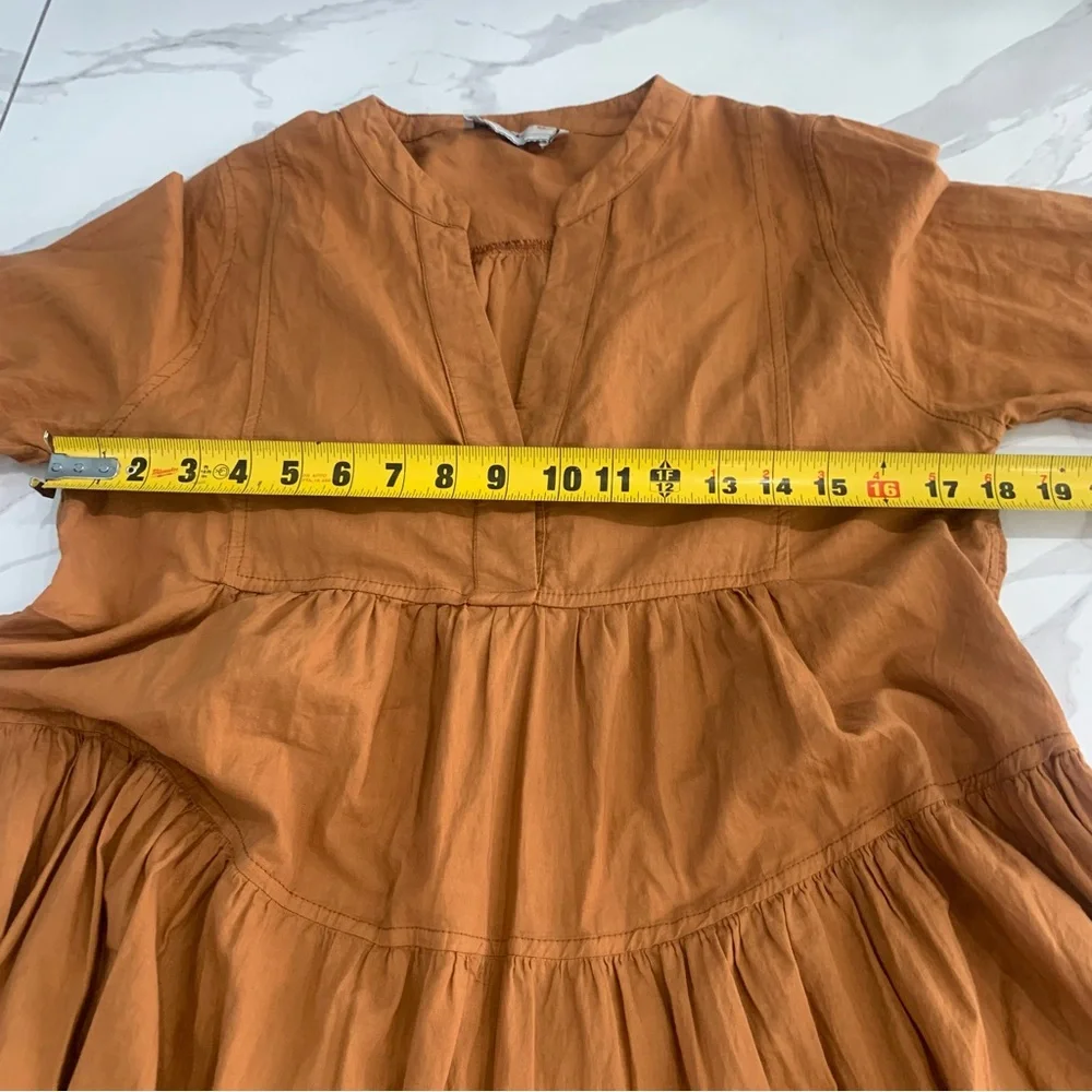 Devotion Twins Ella Maxi Dress Sz XS Fall Rust Brown Bell  Sleeve Flare V Neck